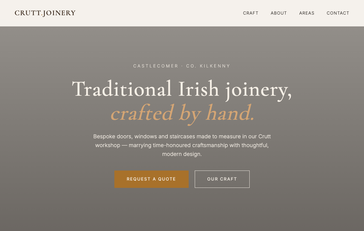 Homepage of the Crutt Joinery website